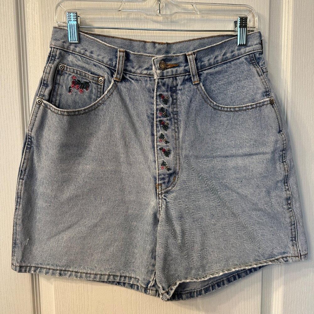 VTG | Nuovo County Seat Light Wash Denim Jean Shorts Floral Embroidered 11/12 28